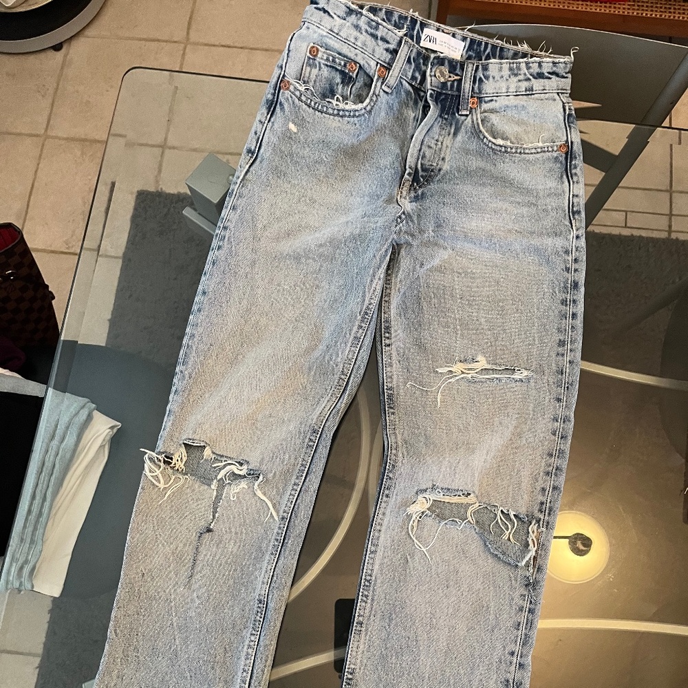 Zara Distressed Straight-Leg Jeans